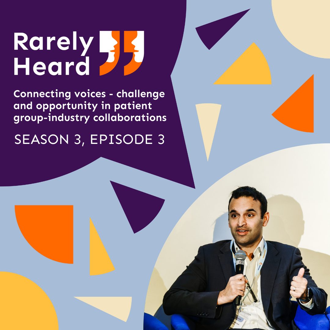 Rarely Heard Season 3 Episode 1 Episode Tile, The tile features the Rarely Heard logo and reads 'Reaching underrepresented communities in rare disease care' 'Season 3, Episode 2'