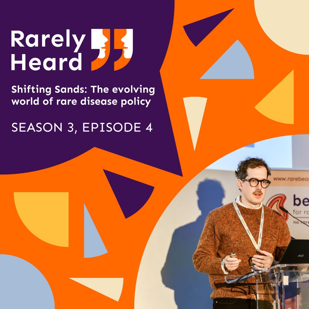 Rarely Heard Season 3 Episode 1 Episode Tile, The tile features the Rarely Heard logo and reads 'Reaching underrepresented communities in rare disease care' 'Season 3, Episode 2'