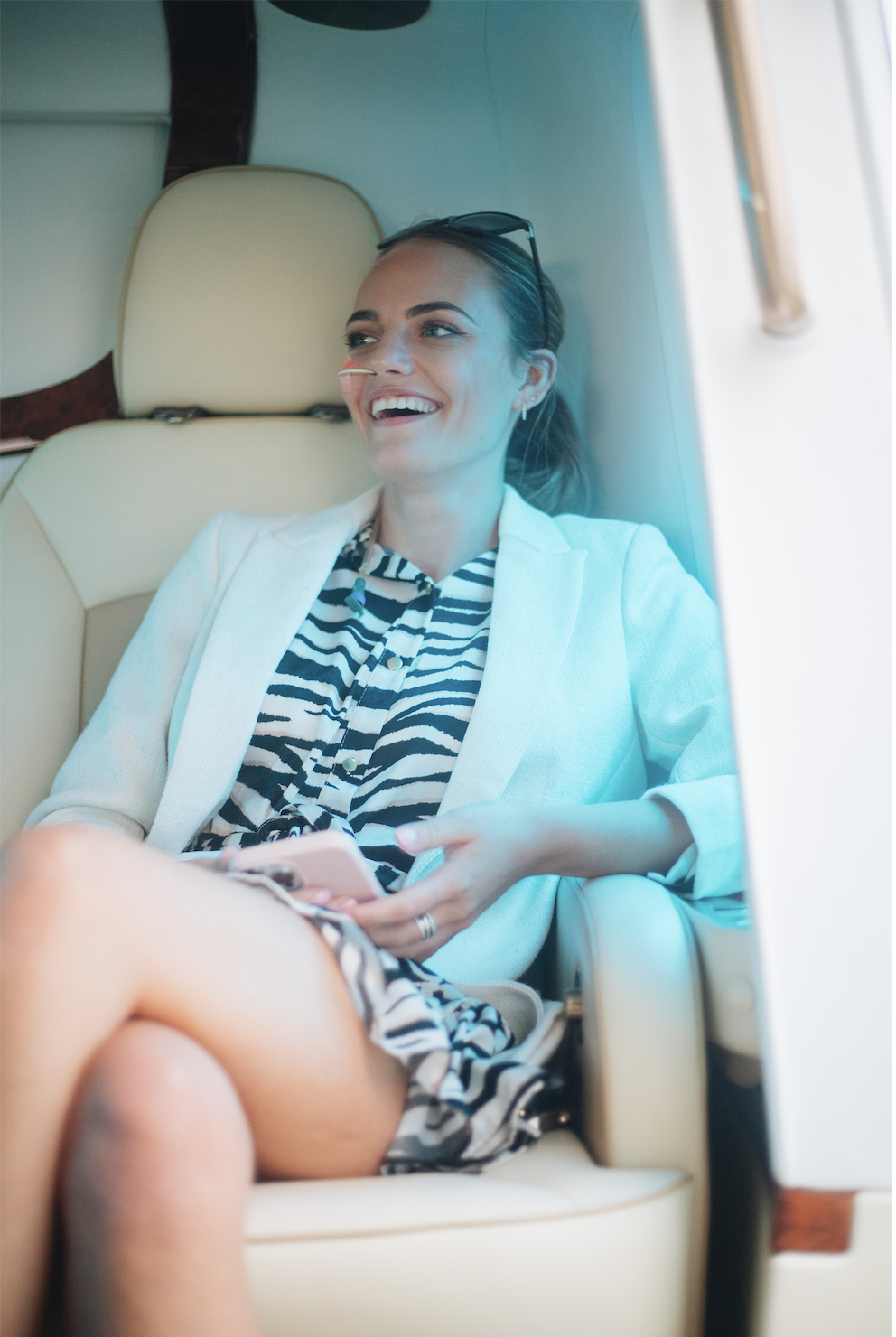 image of Millie inside of a helicopter