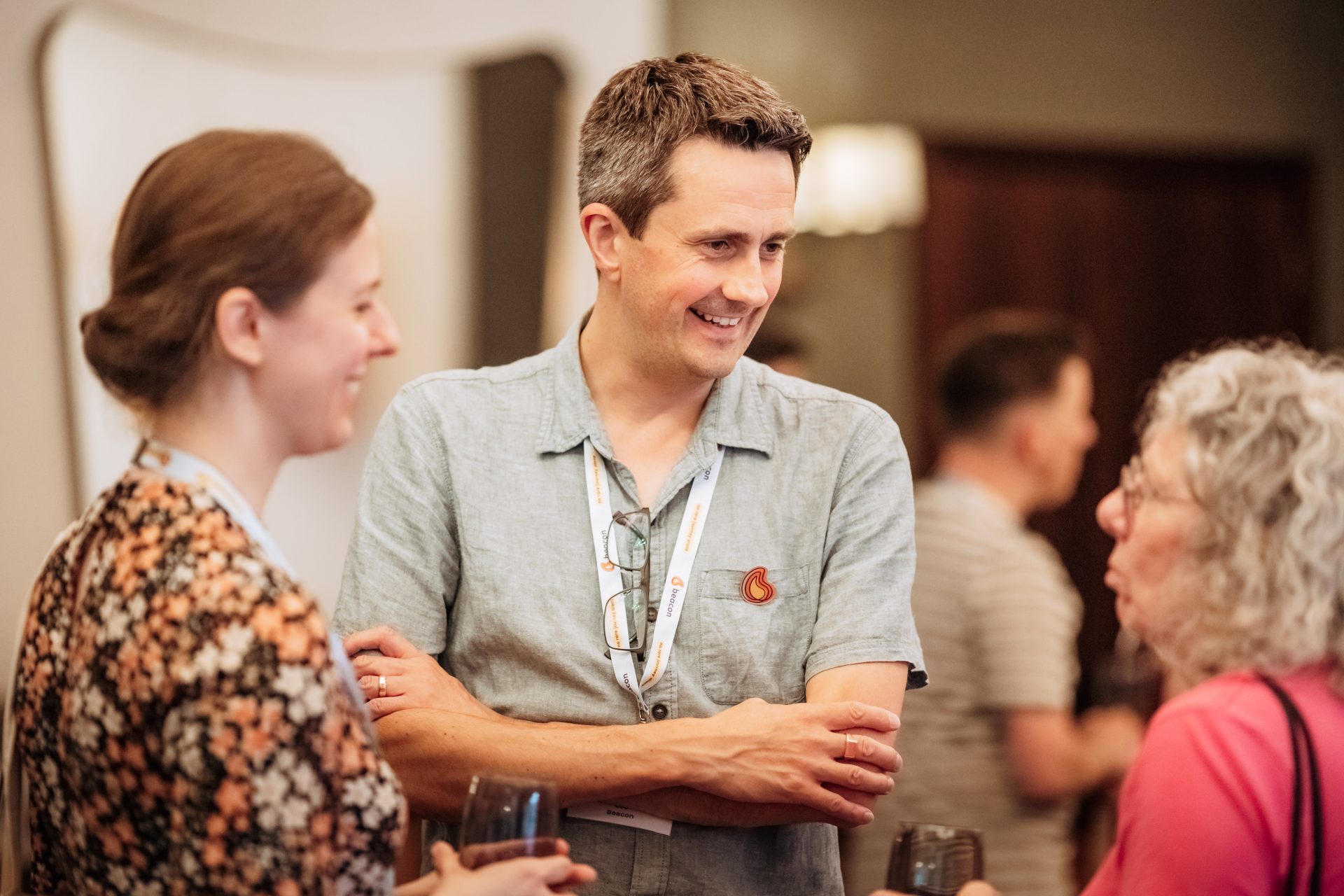 showcase attendees smiling and talking